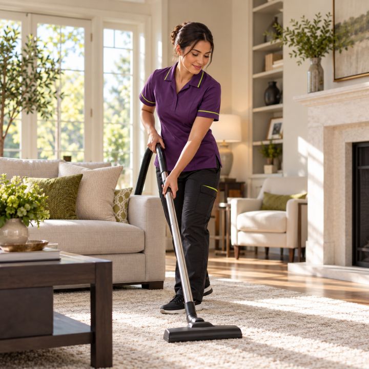 Person cleaning a kitchen counter in a home