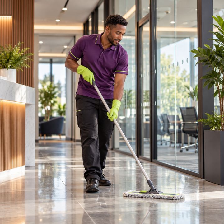Commercial cleaning of a modern office interior