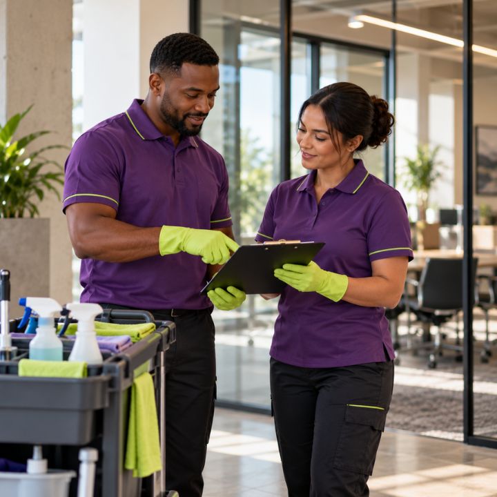 Lilac Cleaning team organizing supplies
